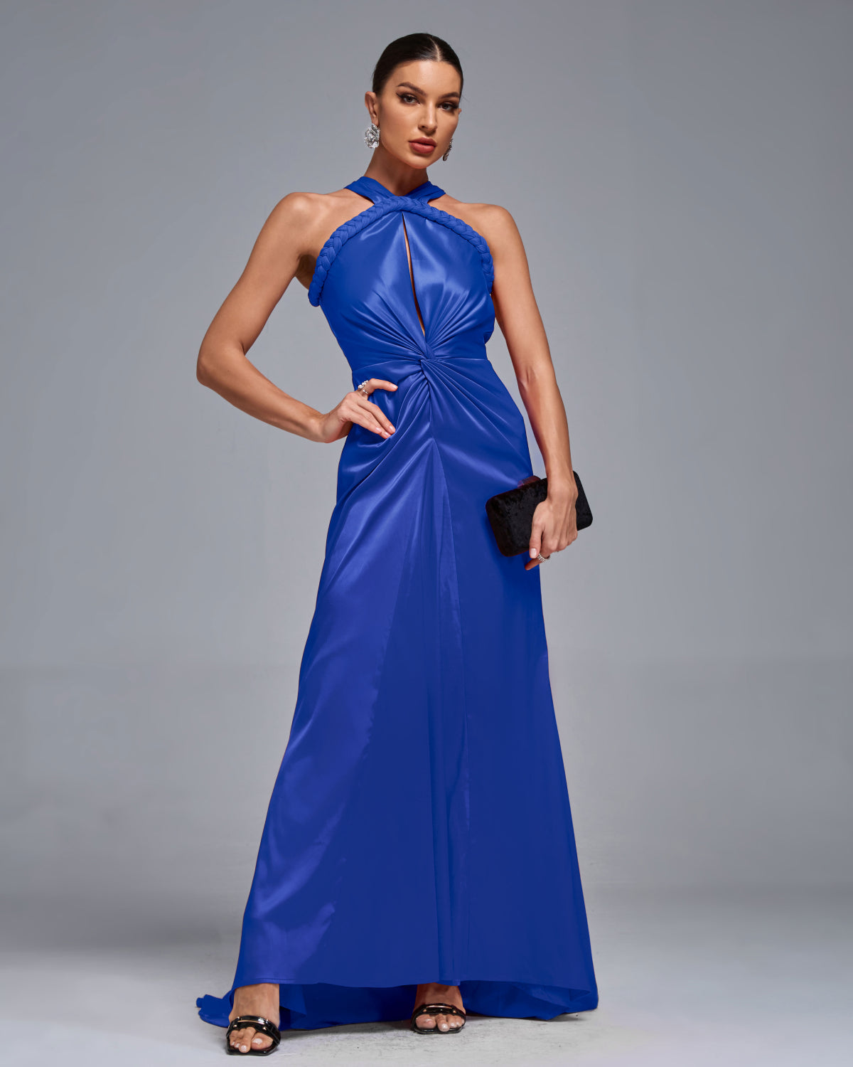 Sasha Marceau — Glamorous Evening Dress with Satin Halter Neck and Elegant Braid Details, alternate view 5