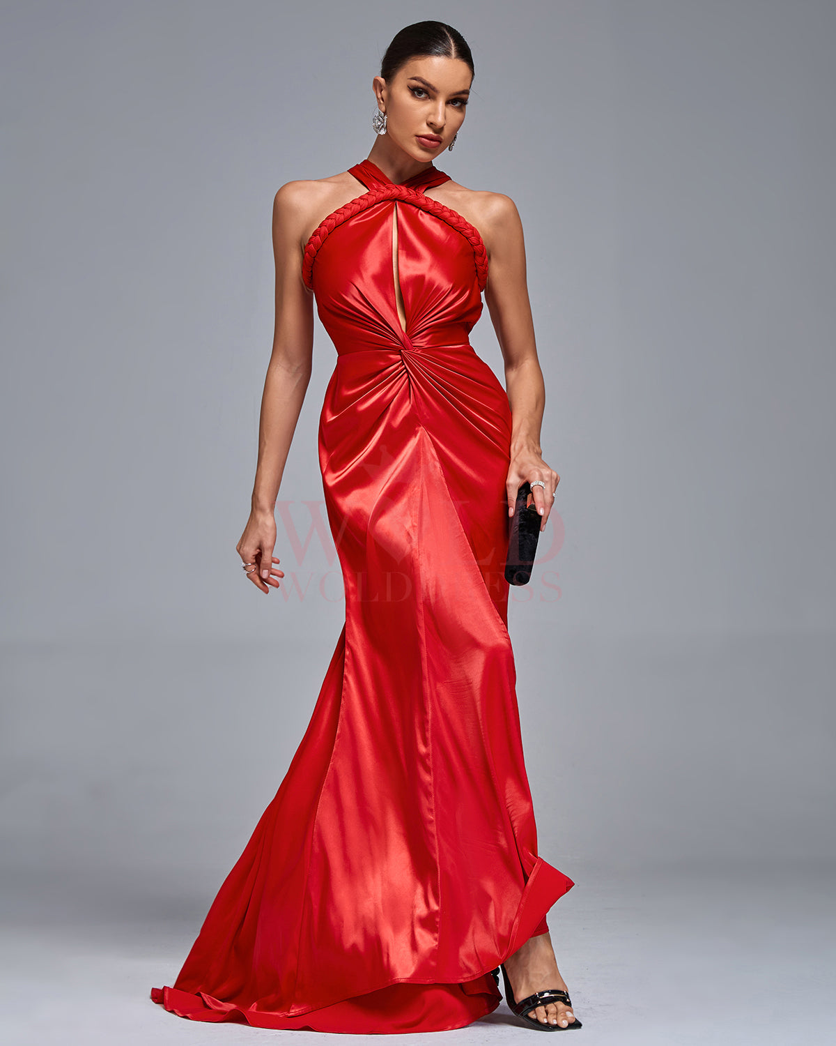 Sasha Marceau — Glamorous Evening Dress with Satin Halter Neck and Elegant Braid Details, alternate view 3