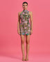 Mini Dress Embroidered with Sequins and Dahlia Flowers