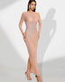 Elegant rhinestone dress with a transparent slit