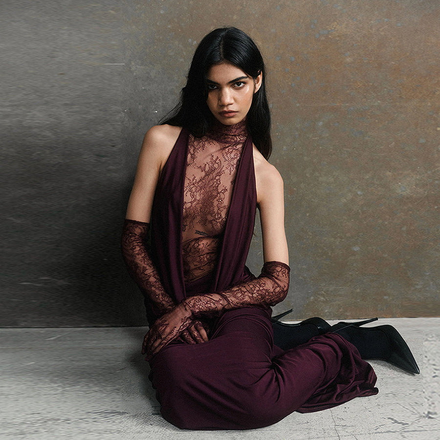 High Neck Sleeveless Vintage Maxi Dress KLYF1343