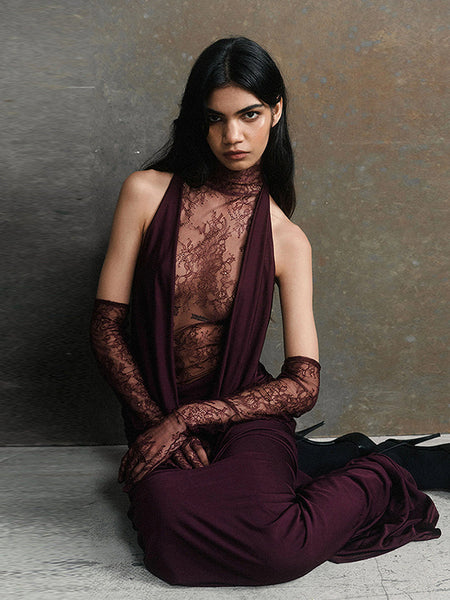 High Neck Sleeveless Vintage Maxi Dress KLYF1343