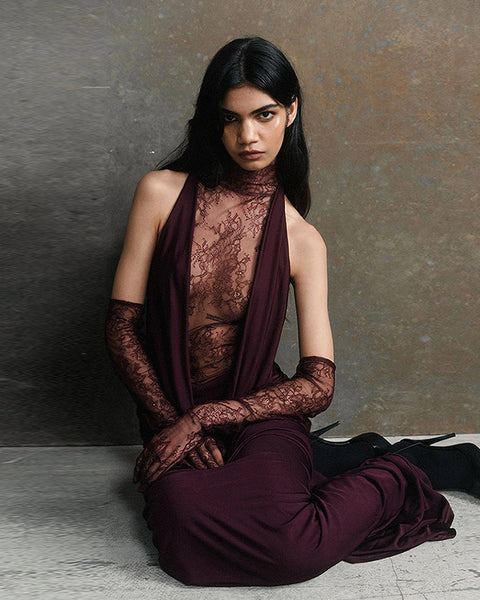 High Neck Sleeveless Vintage Maxi Dress KLYF1343