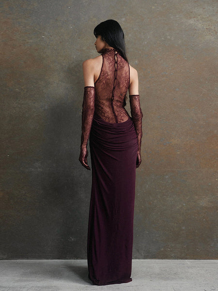 High Neck Sleeveless Vintage Maxi Dress KLYF1343