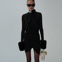 Lior Lefèvre — Elegant High Neck Long Sleeve Ruffle Mini Dress KLYF1362