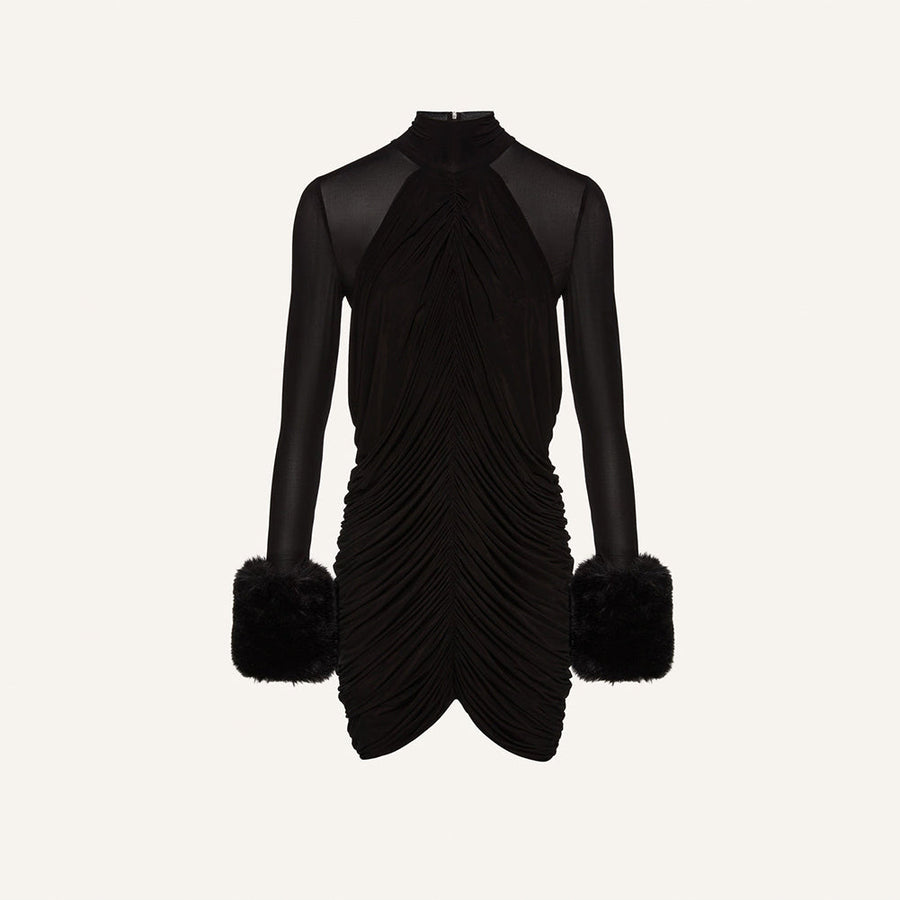 Elegant High Neck Long Sleeve Ruffle Mini Dress KLYF1362