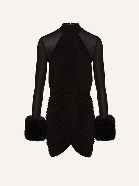 Elegant High Neck Long Sleeve Ruffle Mini Dress KLYF1362