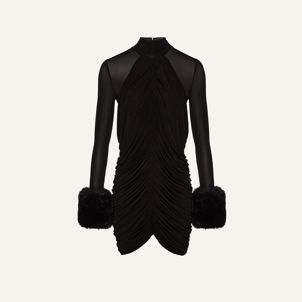 Lior Lefèvre — Elegant High Neck Long Sleeve Ruffle Mini Dress KLYF1362, alternate view 2