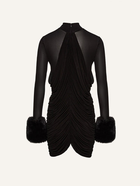 Elegant High Neck Long Sleeve Ruffle Mini Dress KLYF1362