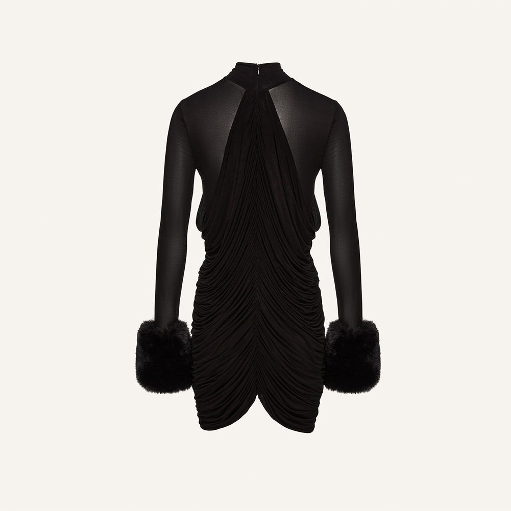 Lior Lefèvre — Elegant High Neck Long Sleeve Ruffle Mini Dress KLYF1362, alternate view 3