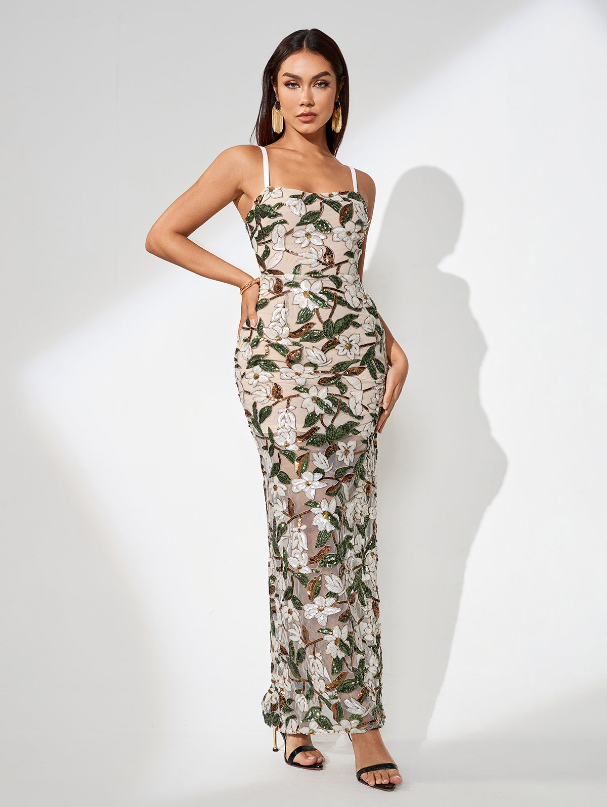Sol Rousseau — Flower Embroidered Mesh Maxi Dress, alternate view 3