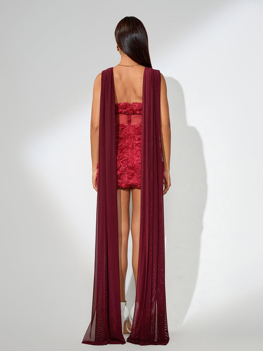 Pink Fish Tail Knitted Mini Floral Dress