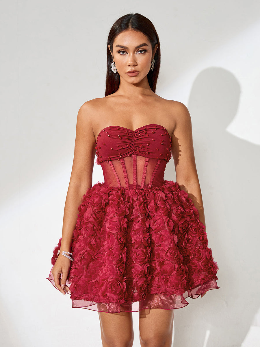 Dress with floral appliqués and fine mesh Fortuna for a fairy-tale appearance