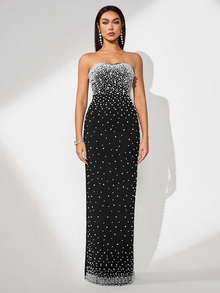 Stunning Pearl-Accented Evening Gown for Elegant Occasions