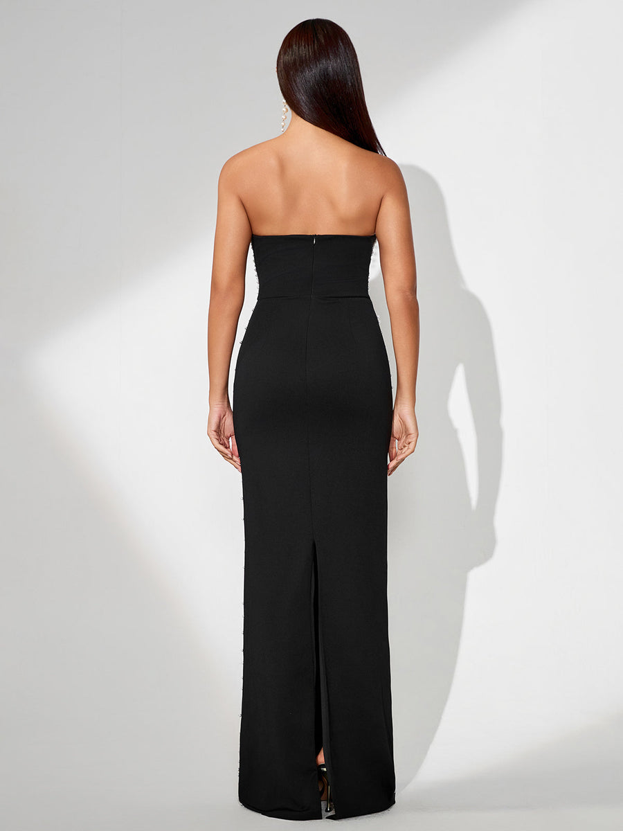 Stunning Pearl-Accented Evening Gown for Elegant Occasions