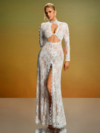 Helena Fontaine — Open Back Cutout Lace Maxi Dress