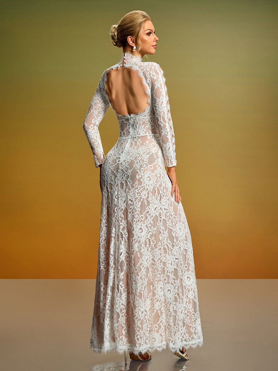 Open Back Cutout Lace Maxi Dress