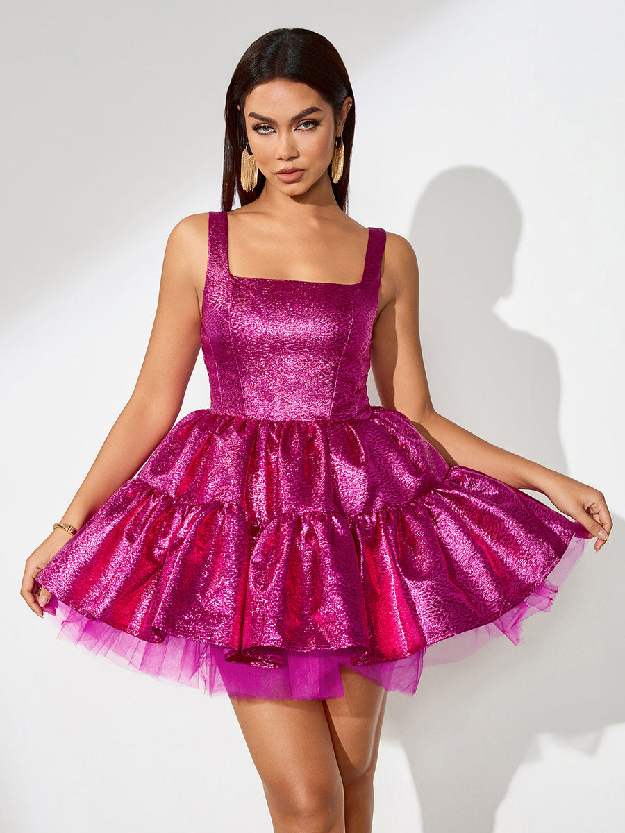 Ruffled Hemline Bouffant Mini Dress - Elegant & Playful Style for Any Occasion