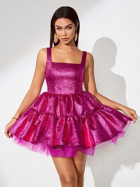 Ruffled Hemline Bouffant Mini Dress - Elegant & Playful Style for Any Occasion