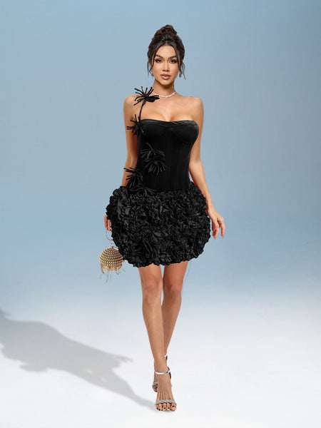 Elegant velvet set with 3D pleated floral details