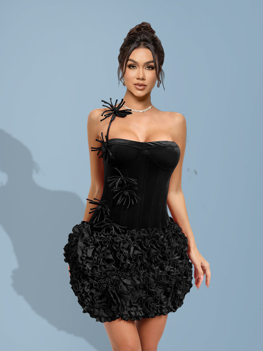 Elegant velvet set with 3D pleated floral details