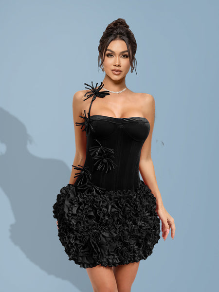 Elegant velvet set with 3D pleated floral details