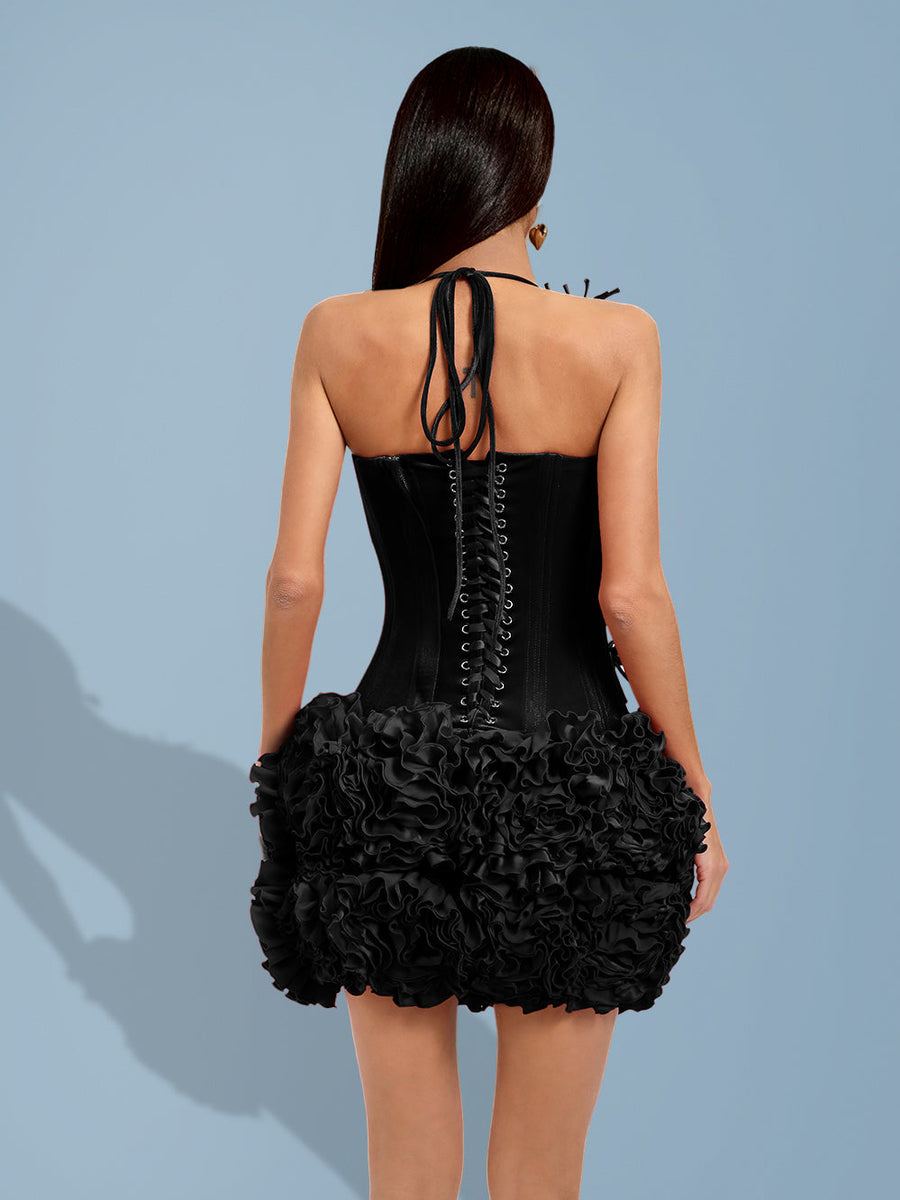 Elegant velvet set with 3D pleated floral details