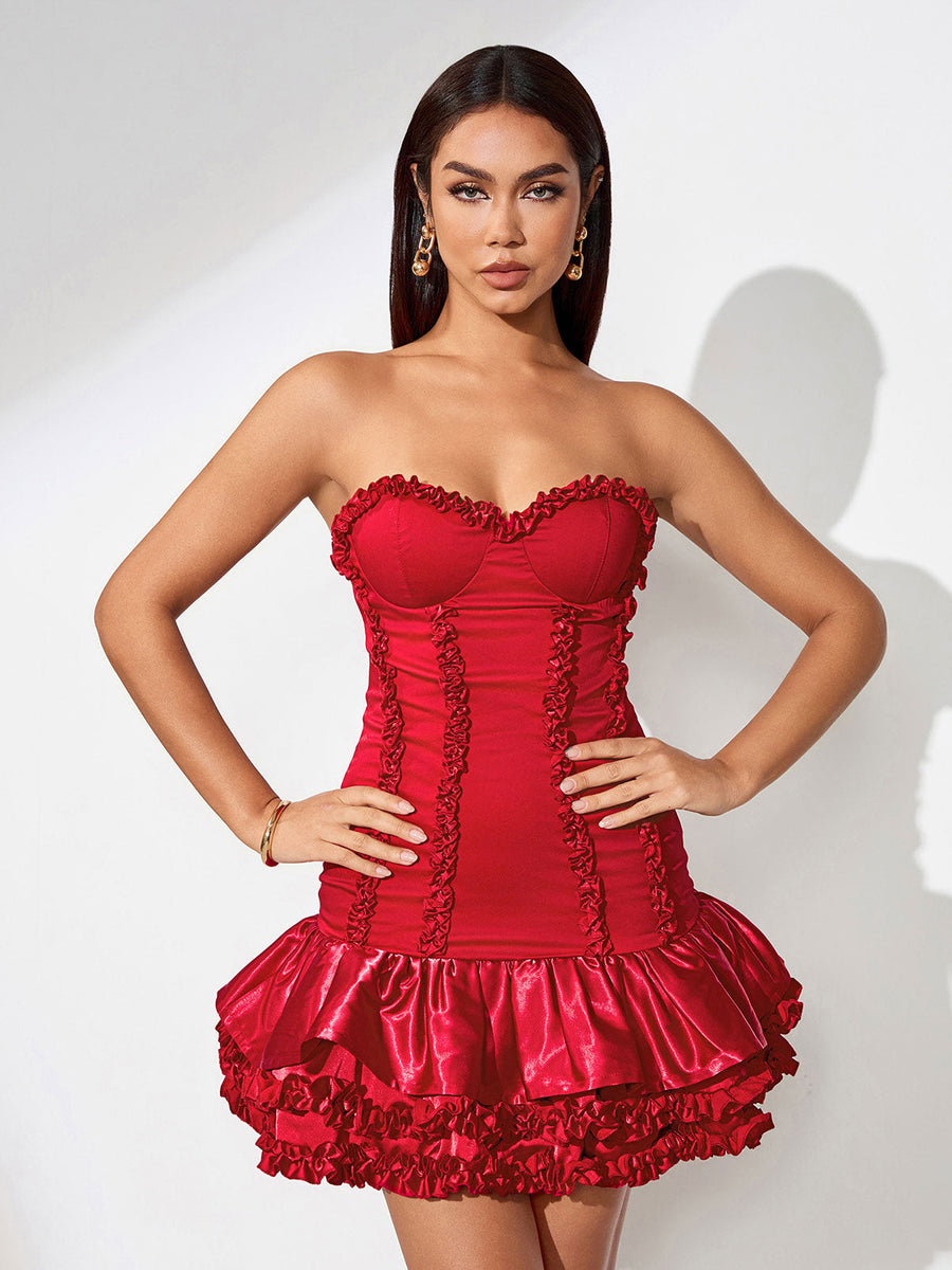 Elegant Mini Ruffle Dress with Backless Design