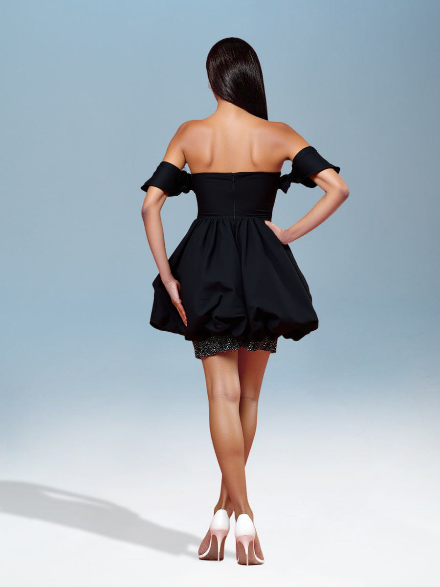 Puffy Dress with Rhinestones and Off-the-Shoulder Style for a Elegant Look