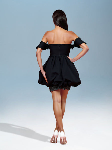 Puffy Dress with Rhinestones and Off-the-Shoulder Style for a Elegant Look