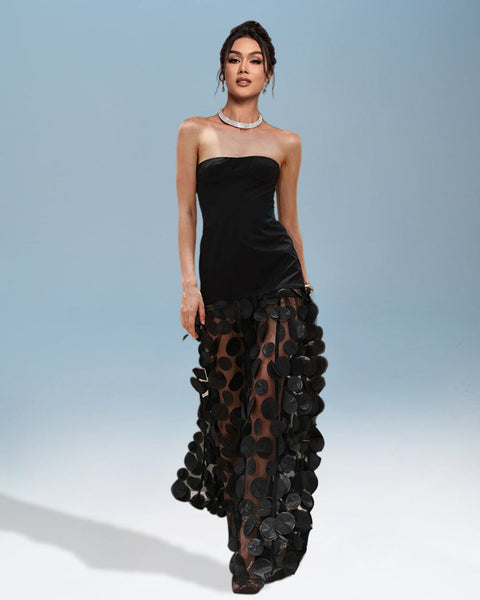 Polka Dot Dress with Mesh Design and Creative Stitching