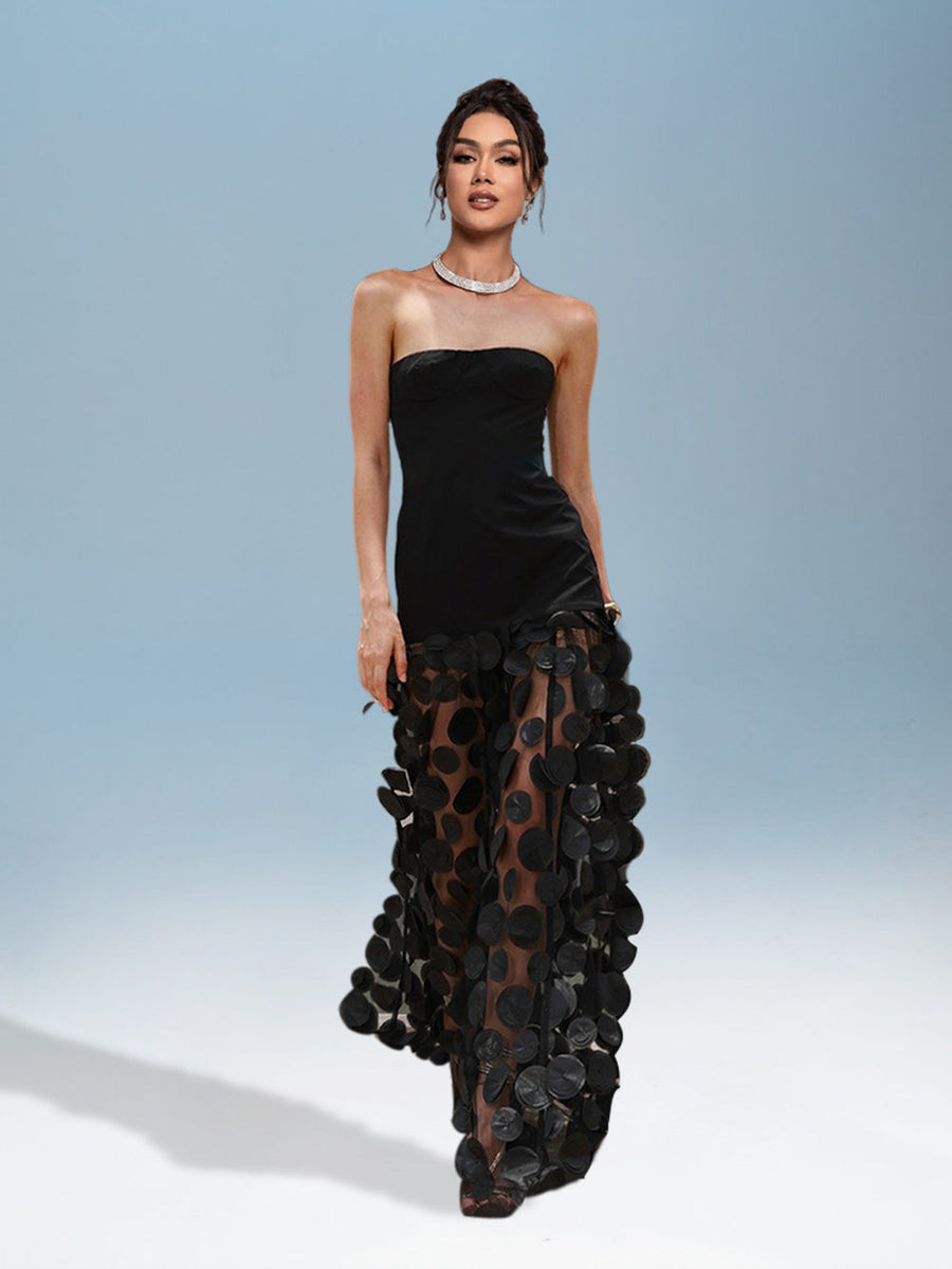 Francesca Bellamy — Polka Dot Dress with Mesh Design and Creative Stitching