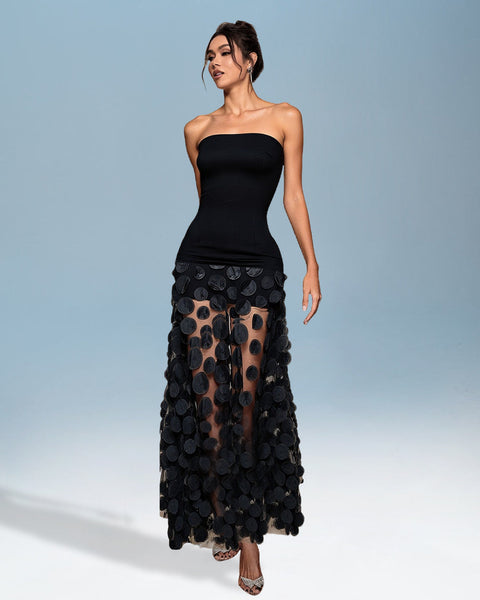 Polka Dot Dress with Mesh Design and Creative Stitching