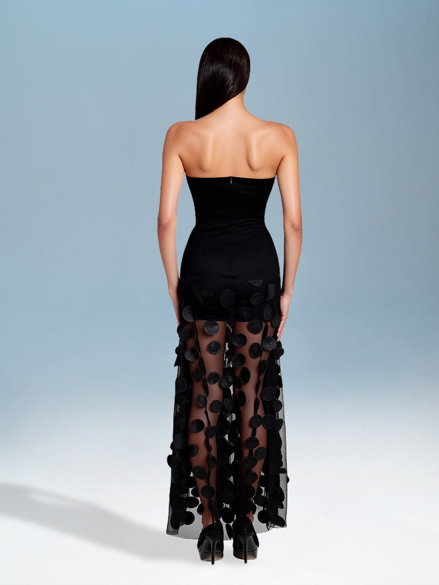 Polka Dot Dress with Mesh Design and Creative Stitching