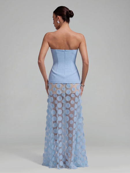Maxikleid aus transparentem Stoff mit Tupfen und Einsätzen