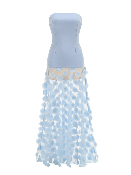 Maxikleid aus transparentem Stoff mit Tupfen und Einsätzen