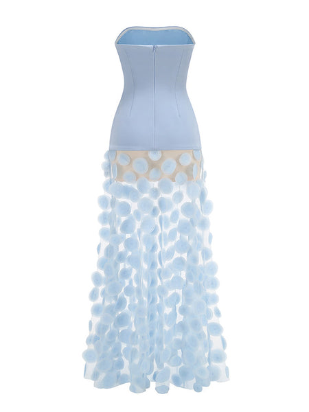 Maxikleid aus transparentem Stoff mit Tupfen und Einsätzen