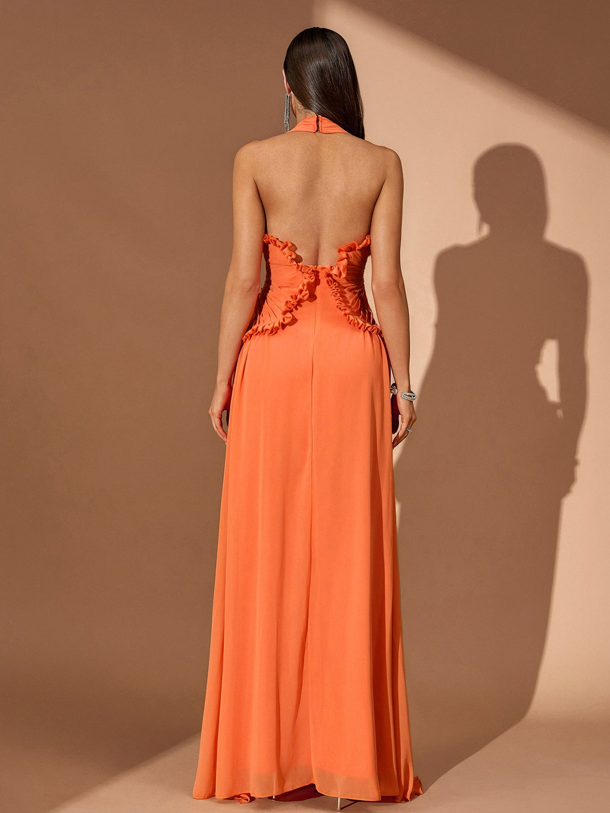 Cressida Fontaine — Halterneck Pleated Open Back Maxi Dress, alternate view 4