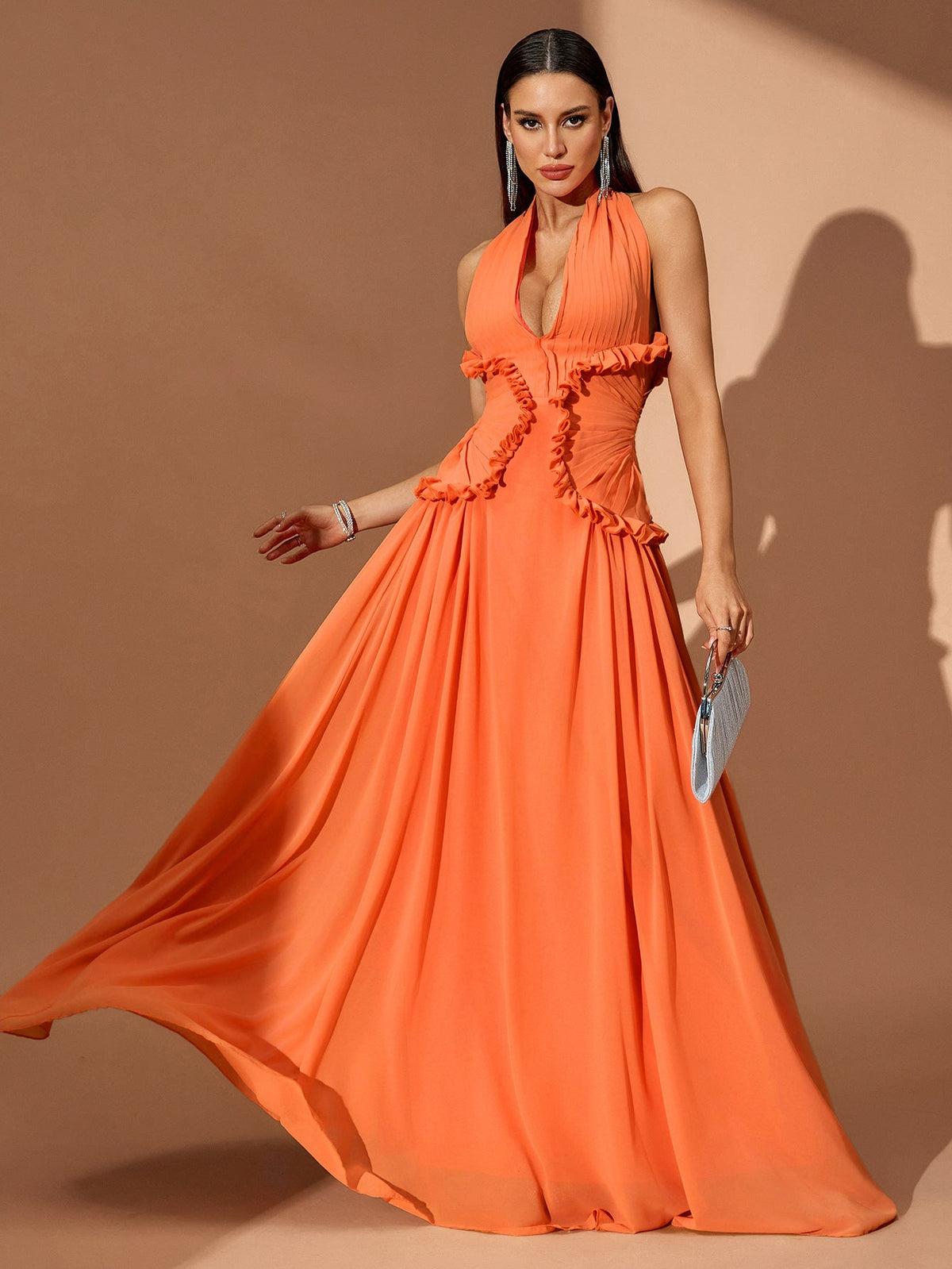 Cressida Fontaine — Halterneck Pleated Open Back Maxi Dress, alternate view 6
