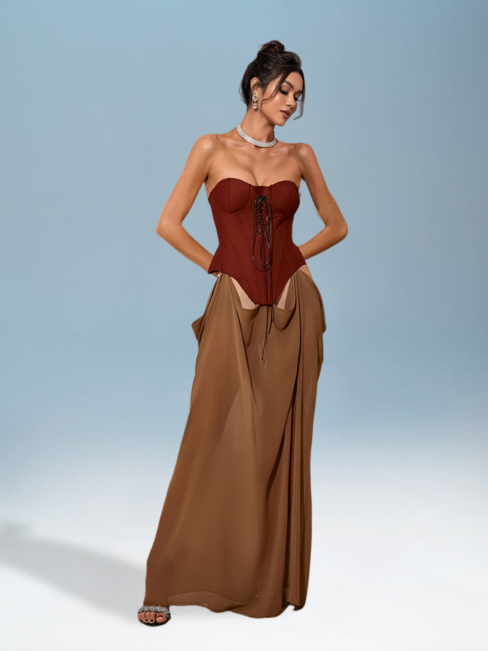 Two-Tone Open Cut Dress for Explanation