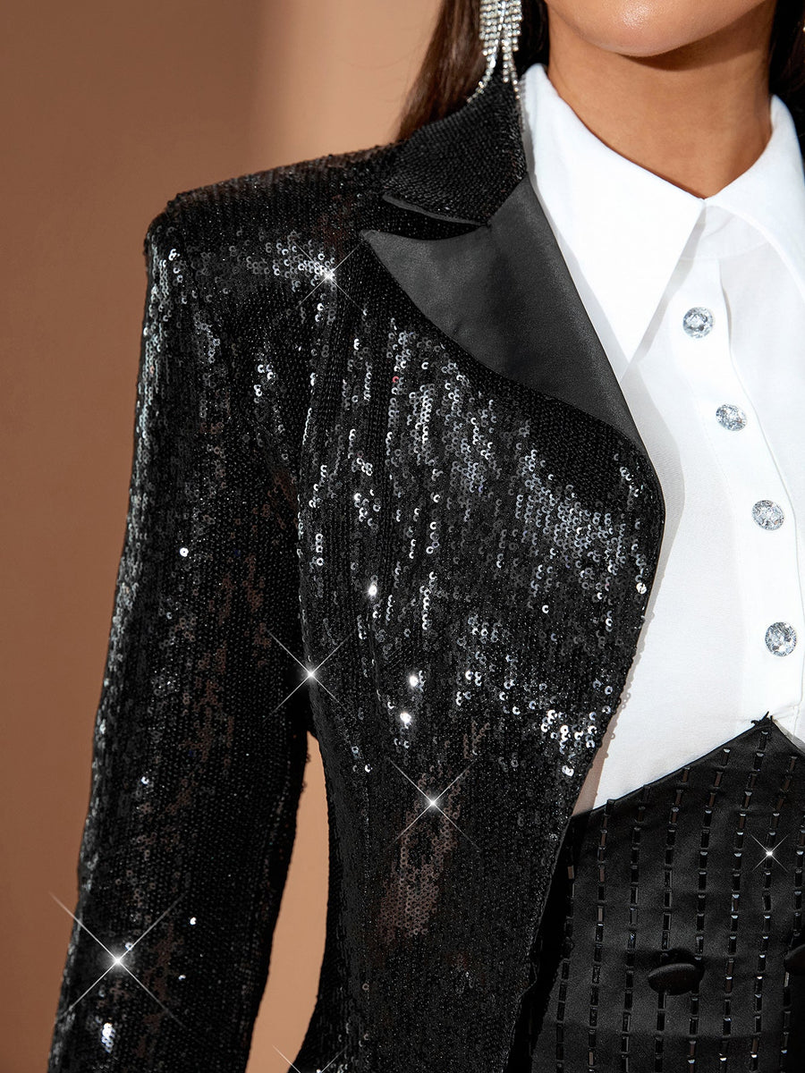 Sequin Mini Shirt Dress With Sequin Blazer
