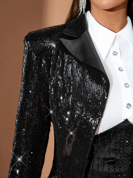 Sequin Mini Shirt Dress With Sequin Blazer