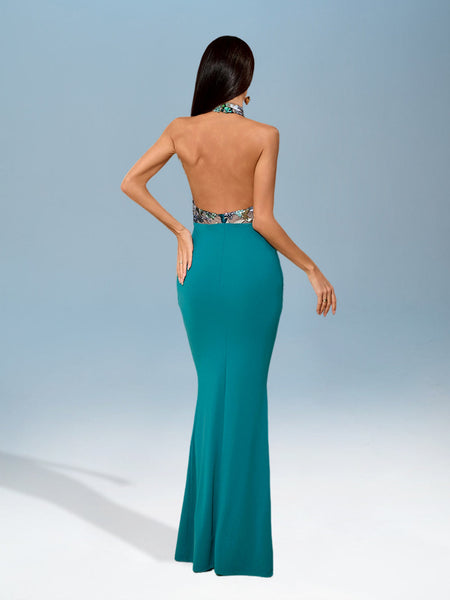 Stunning Sequin Dress with Embroidery and Elegant Backless Design
