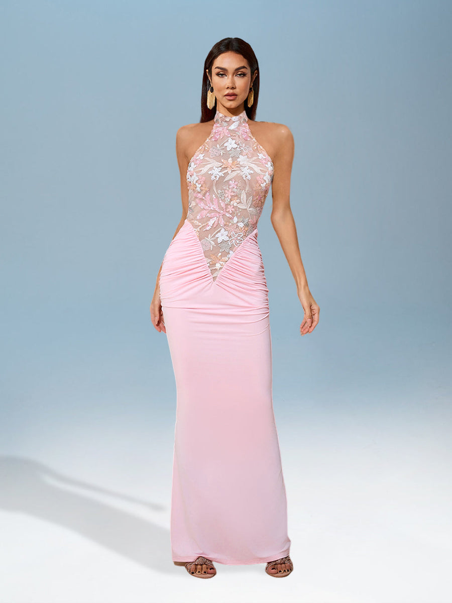 Stunning Sequin Dress with Embroidery and Elegant Backless Design