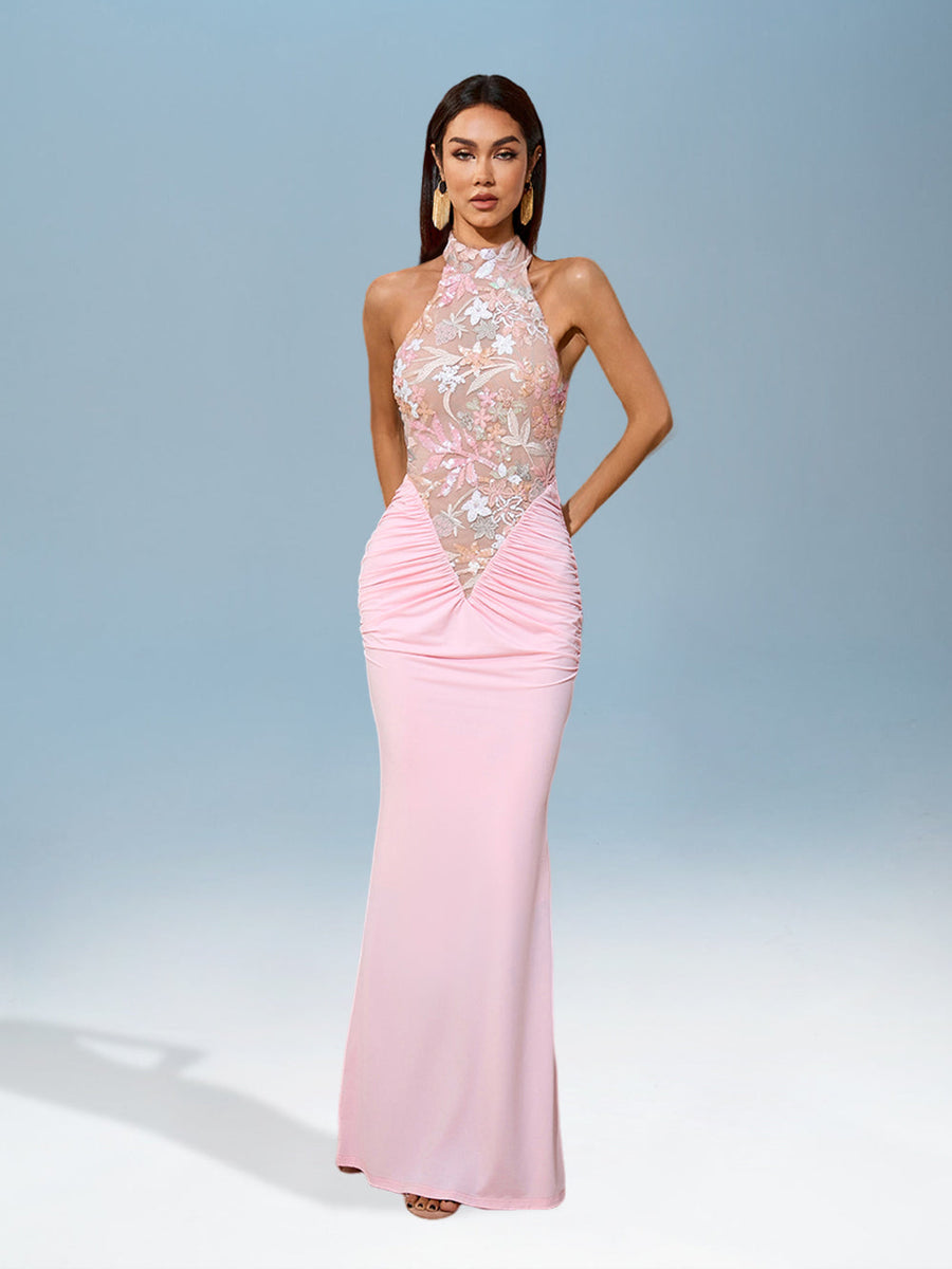 Stunning Sequin Dress with Embroidery and Elegant Backless Design