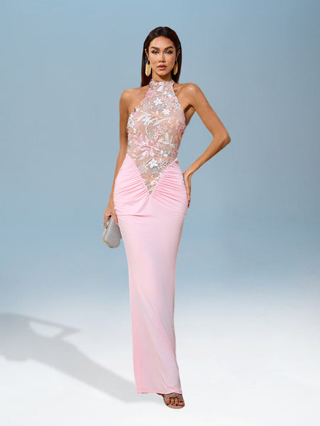 Stunning Sequin Dress with Embroidery and Elegant Backless Design