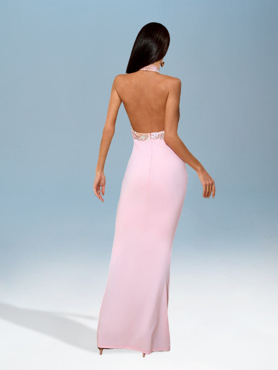 Stunning Sequin Dress with Embroidery and Elegant Backless Design