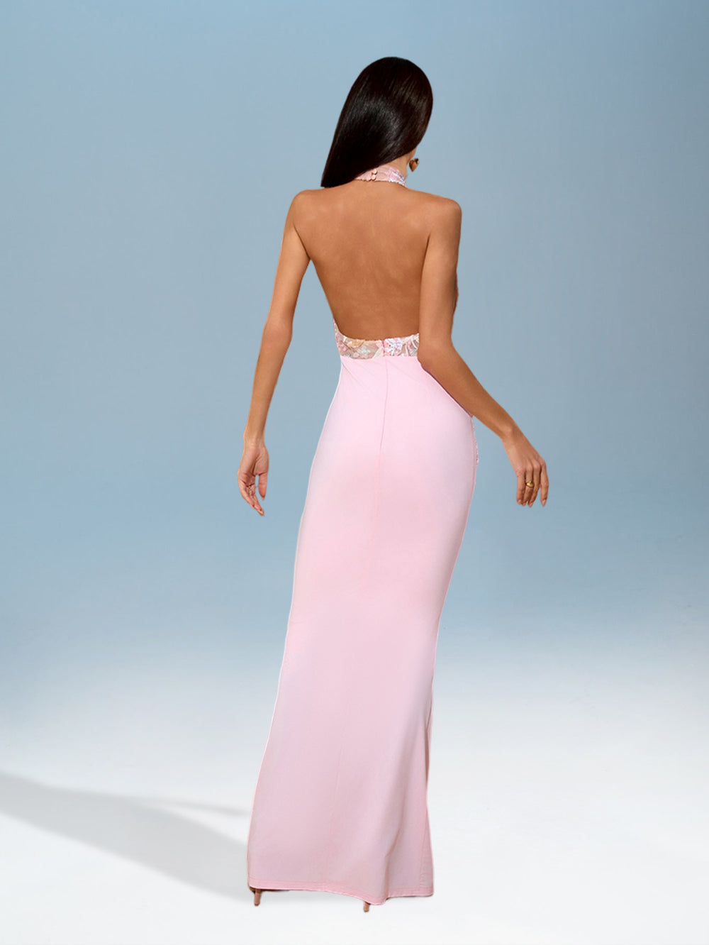Stunning Sequin Dress with Embroidery and Elegant Backless Design