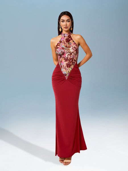 Stunning Sequin Dress with Embroidery and Elegant Backless Design