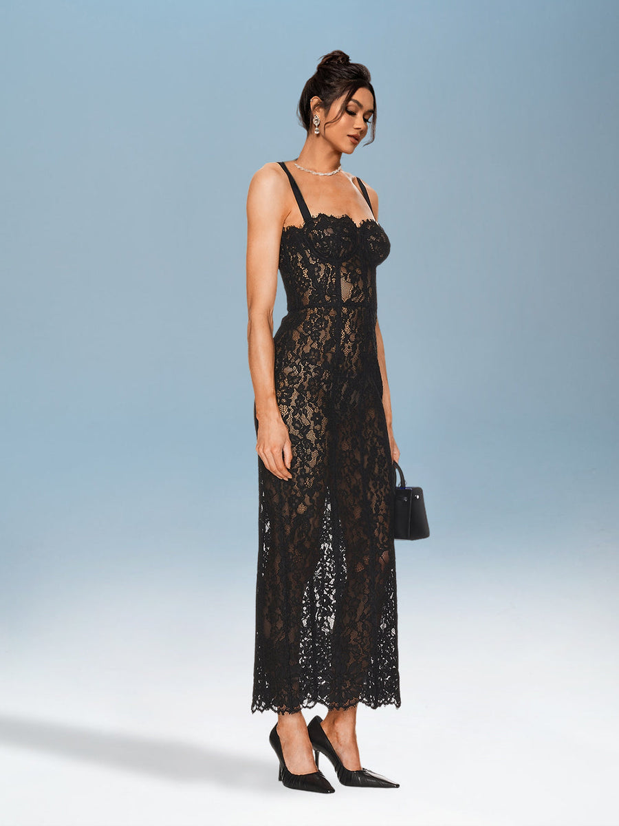 Elegant Strappy Lace Backless Maxi Dress for a Stunning Look